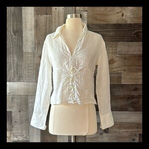 Soft Surroundings lace-up top small angelic feminine Ren Faire linen witchy